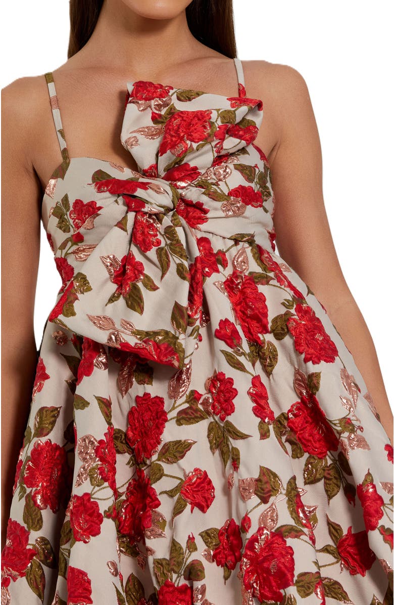 Mac Duggal Brocade Thin Strap Puff Mini Dress With Bow, Alternate, color, White Multi