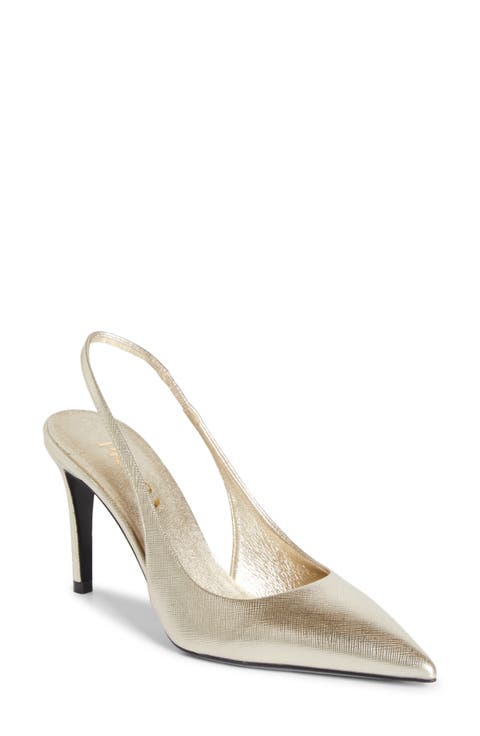 Saffiano Metallic Leather Slingback Pump