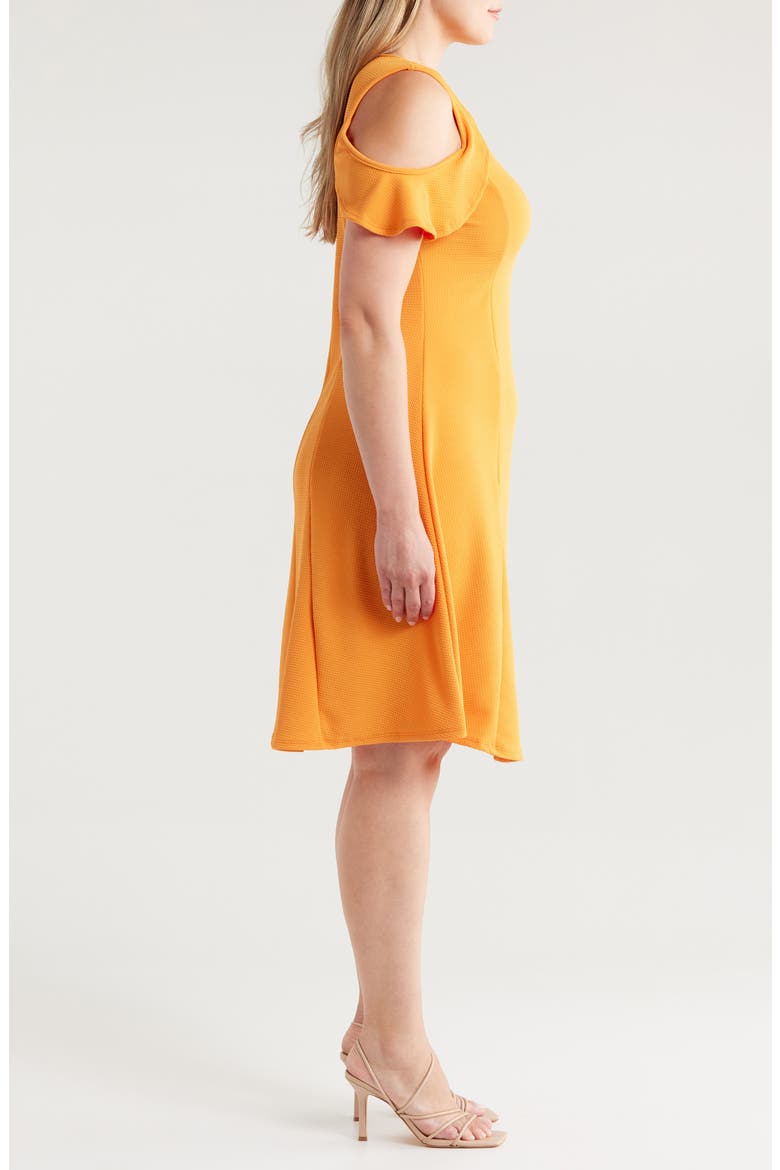 Ruffle Cold Shoulder A-Line Dress, Alternate, color, PEACH