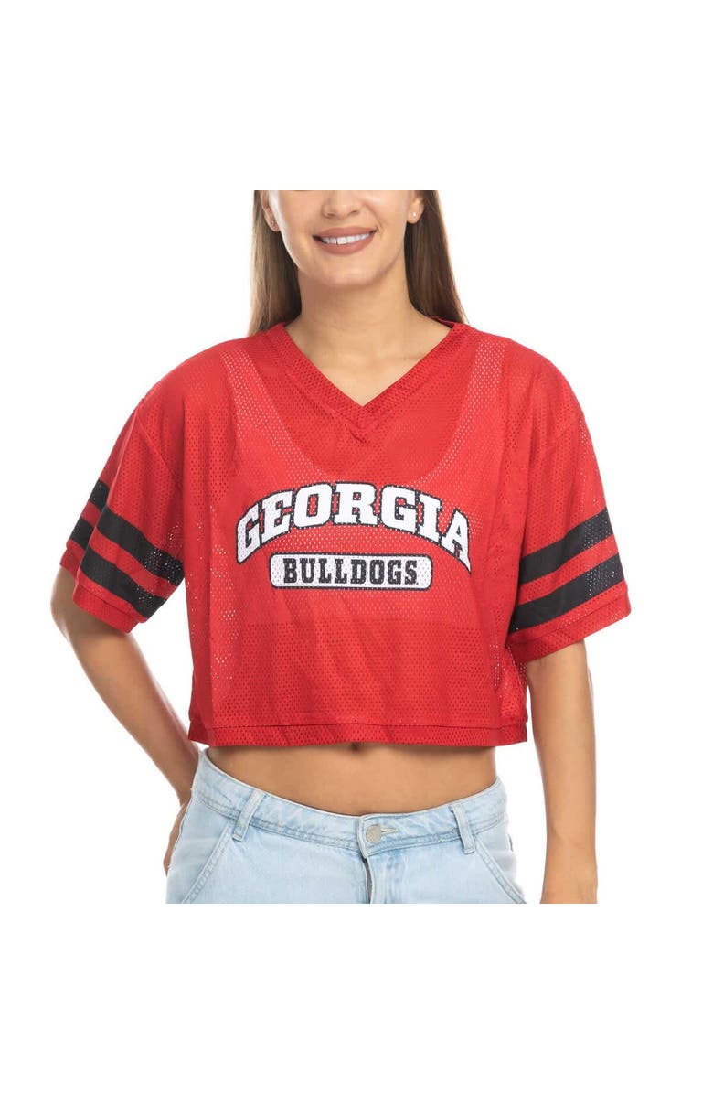 ZOOZATZ Women's ZooZatz Red Georgia Bulldogs Mesh Cropped V-Neck T-Shirt, Alternate, color, Red