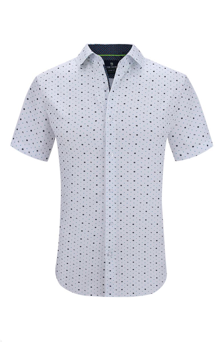 TOM BAINE Slim Fit Performance Short Sleeve Button-Up Shirt, Alternate, color, White
