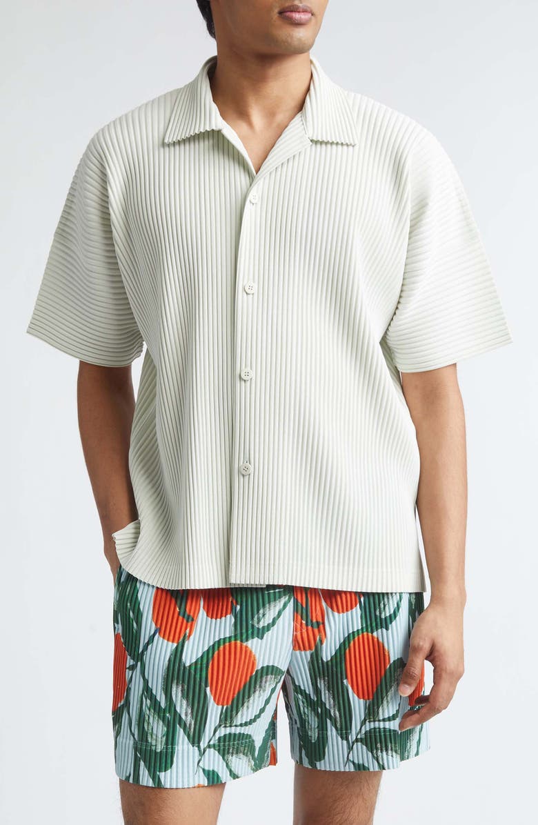 Homme Plissé Issey Miyake Monthly Colors May Pleated Camp Shirt, Main, color, Pf Fence Green