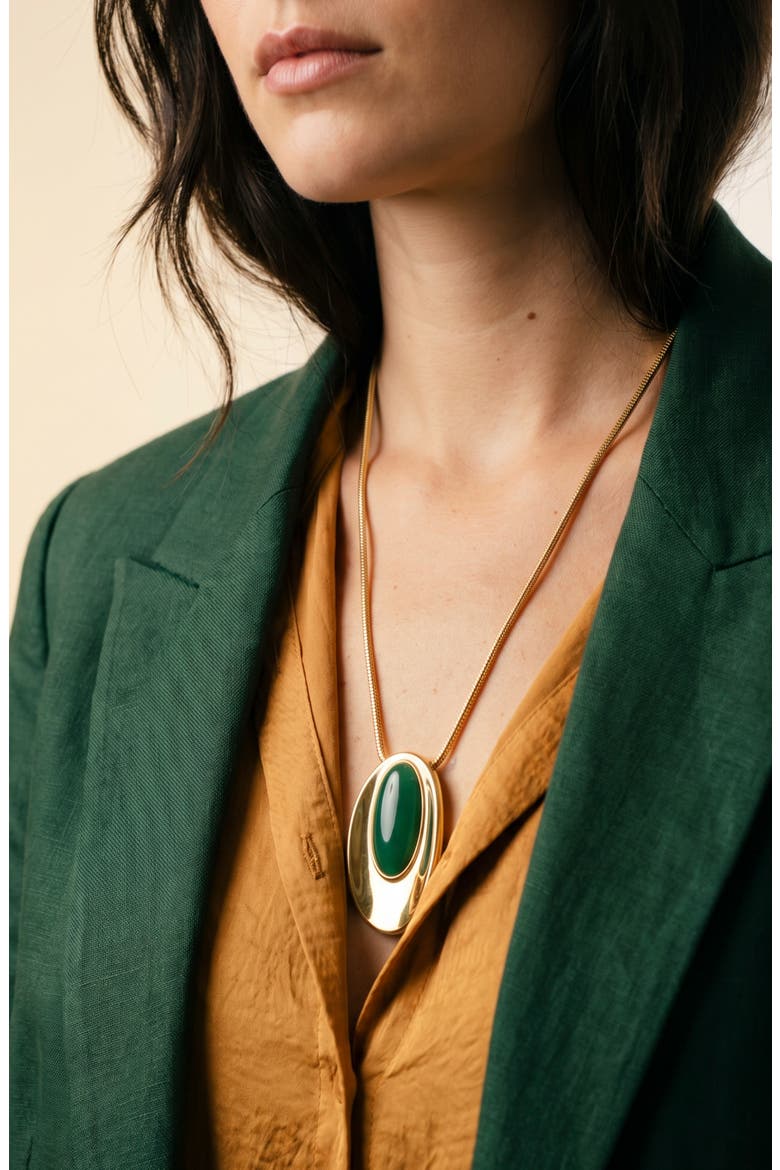 Oval Statement Pendant Necklace, Alternate, color, GOLD