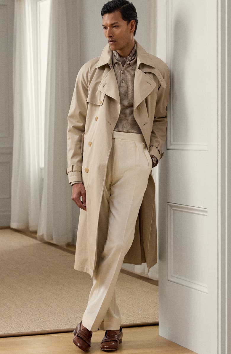 Ralph Lauren Purple Label Cotton Twill Trench Coat, Alternate, color, Khaki Stone