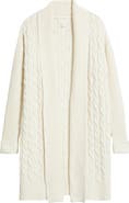Caslon® Cable Longline Open Front Cardigan
