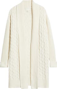 Caslon® Cable Longline Open Front Cardigan