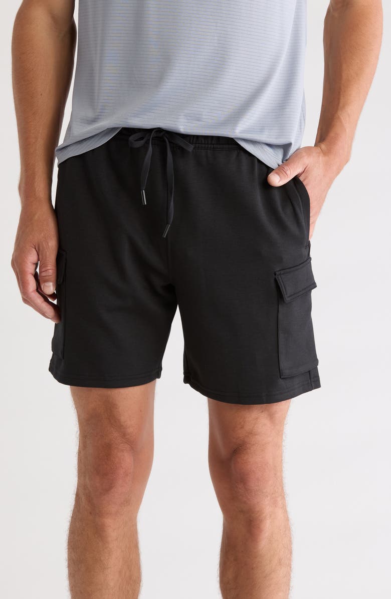 90 DEGREE BY REFLEX James 7-Inch Scuba Knit Cargo Shorts, Main, color, Black