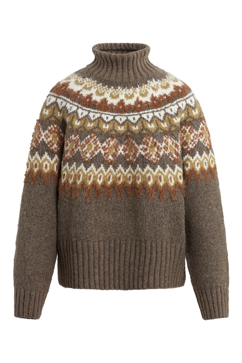 The Elva Fair Isle Mock Neck Sweater, Alternate, color, OLIVE/ CHESTNUT MUL