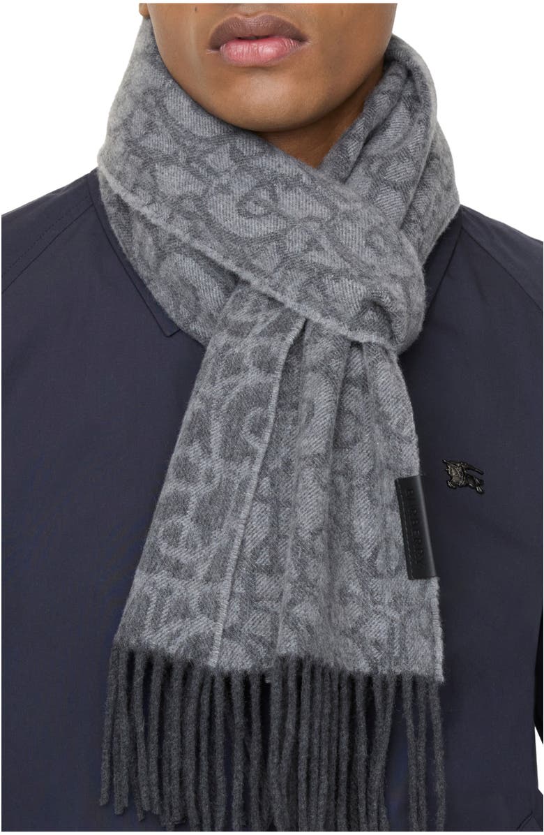 Burberry B Charm Cashmere Scarf, Main, color, Iron Grey
