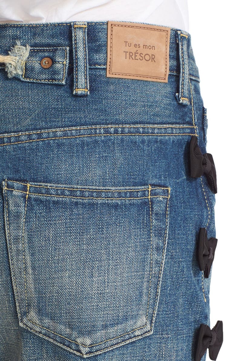 Tu es mon Trésor Grosgrain Bow Embellished Jeans, Alternate, color, 