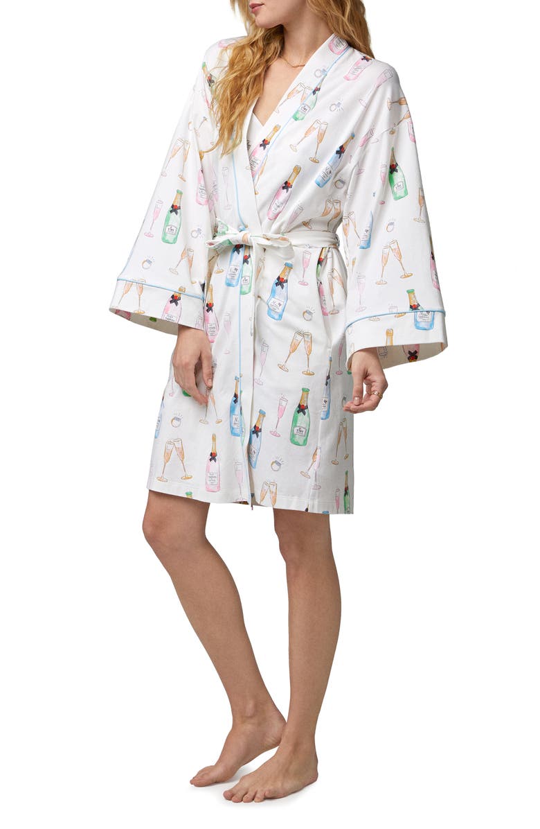 BedHead Pajamas Just Married Print Organic Cotton Jersey Robe, Alternate, color,
