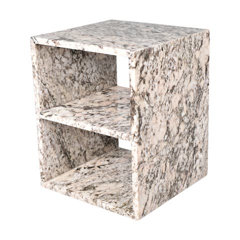 Sloane 20" Modern Natural Marble Handmade Rectangular 2-Shelf End Table