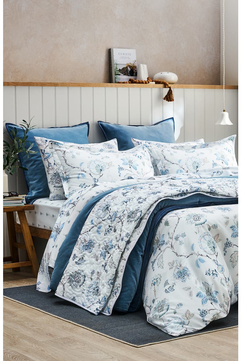 Tropical Floral Luxury Cotton Sateen Reversible Duvet Cover Sets, Alternate, color, Blue