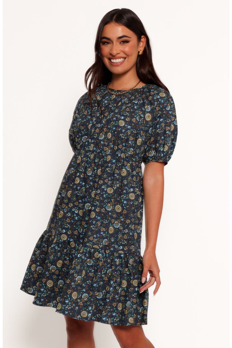 Tasmin Floral Short Sleeve Cotton Dress, Alternate, color, BLUE FLORAL