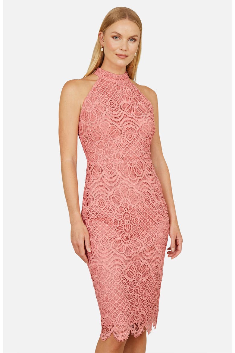 Lace Halter Neck Dress, Alternate, color, Pink
