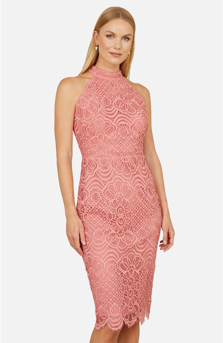Yumi Lace Halter Neck Dress, Alternate, color, Pink