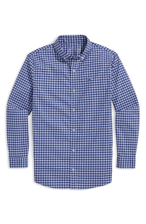 Kids' On-The-Go brrrº Gingham Button-Down Shirt (Big Kid)