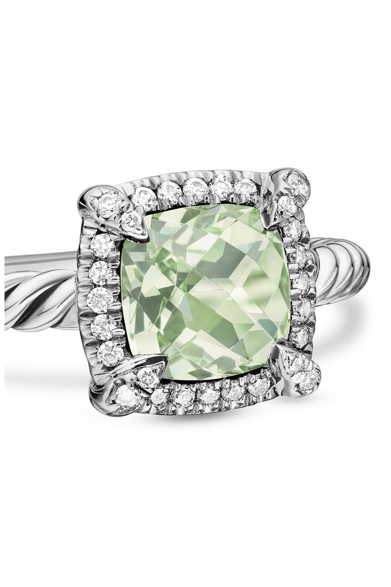 Petite Chatelaine® Pavé Bezel Ring with Semiprecious Stone and Diamonds, Alternate, color, SILVER PAVE/ PRASIOLITE