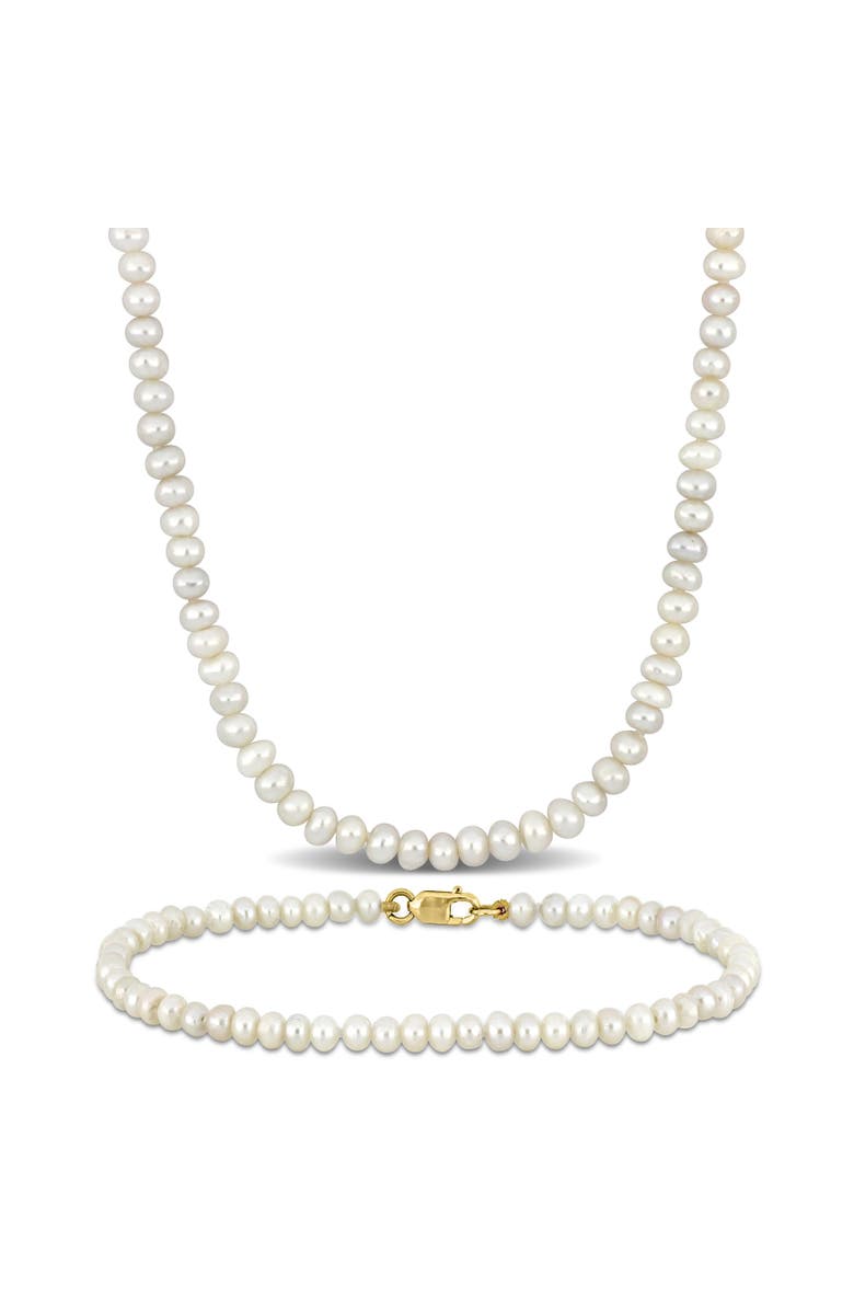 Julianna B. 2-Piece Set Cultured Pearl Necklace & Bracelet 14k, Main, color, White Pearl