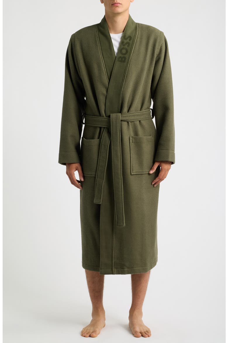 Waffle Knit Robe, Main, color, OPEN GREEN