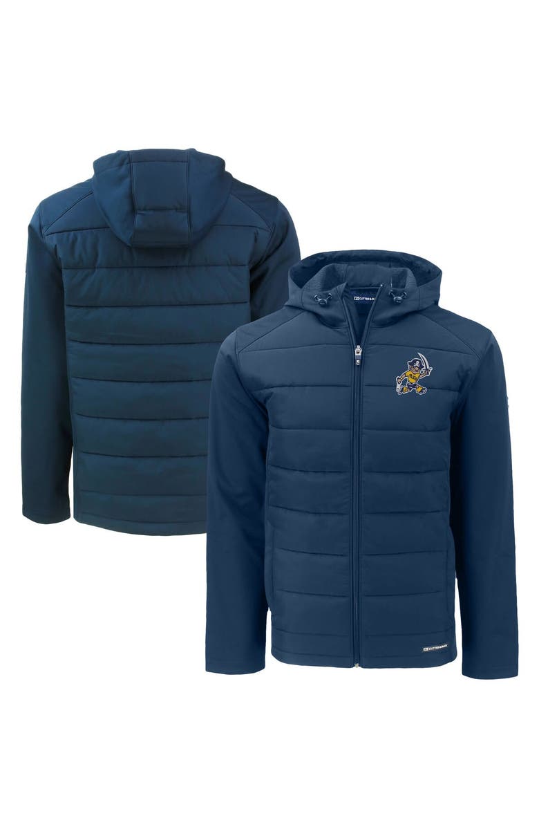 Cutter & Buck Men's Cutter & Buck  Navy ETSU Buccaneers Vault Evoke Hybrid Eco Softshell Recycled Full-Zip Hooded Jacket, Main, color, 