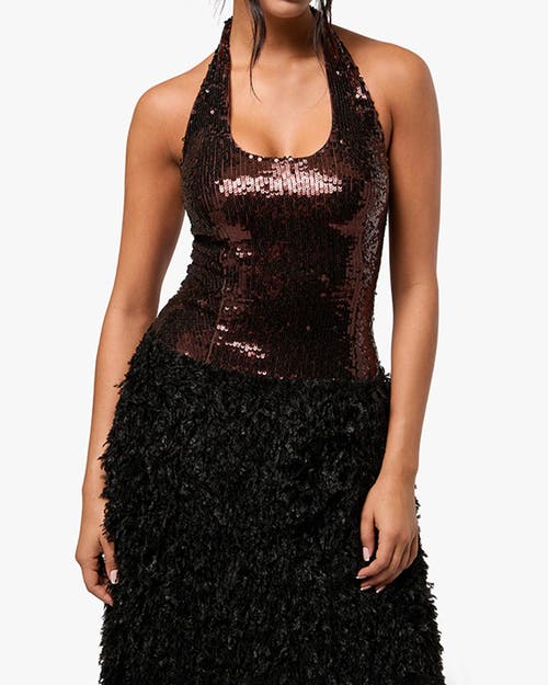 Weworewhat Halter Midi Dress In Chocolate/black