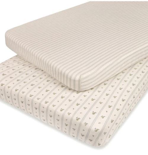 Mini Crib Sheet Baby Fitted Pack N Play In Linear Berry Leaf