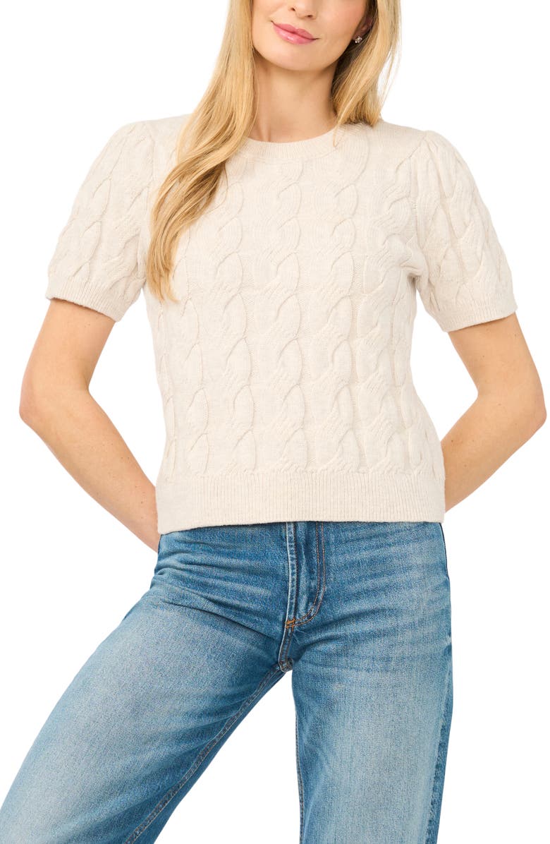 CeCe Cotton Blend Cable Knit Sweater, Main, color, Sugar