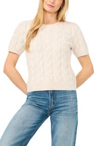 CeCe Cotton Blend Cable Knit Sweater