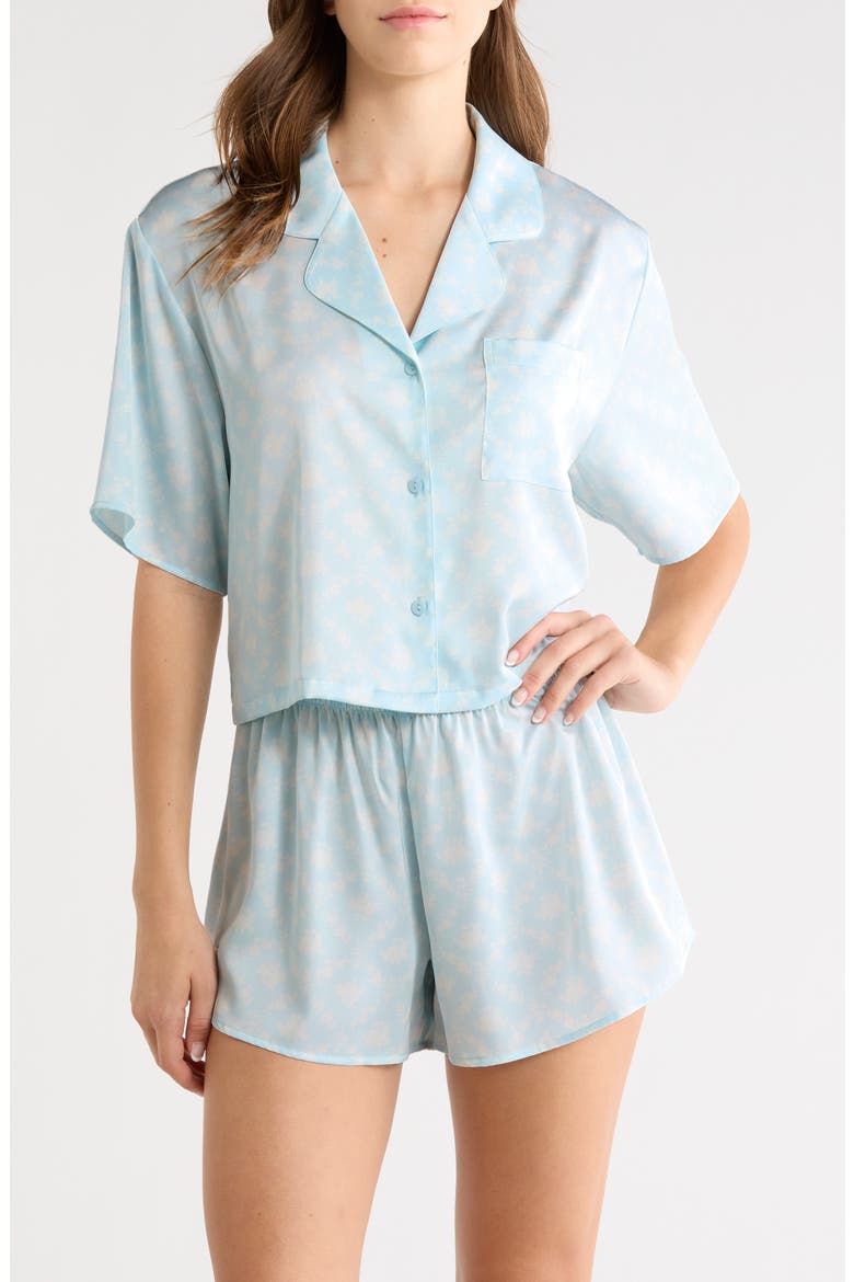 Boxy Stretch Satin Short Pajamas, Main, color, BLUE- IVORY COSETTE FLORAL