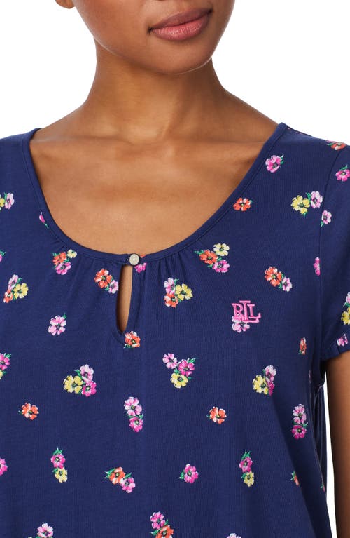 Ralph Lauren Lauren Print Short Sleeve Nightgown In Blue