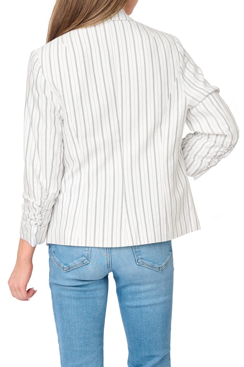 Pinstripe Ruched Sleeve Blazer, Alternate, color, PARCHMENT PINSTRIPE