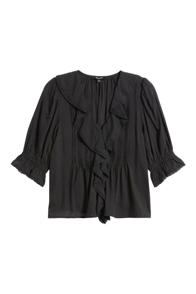 Ruffled Puff-Sleeve Top, Alternate, color, JET BLACK