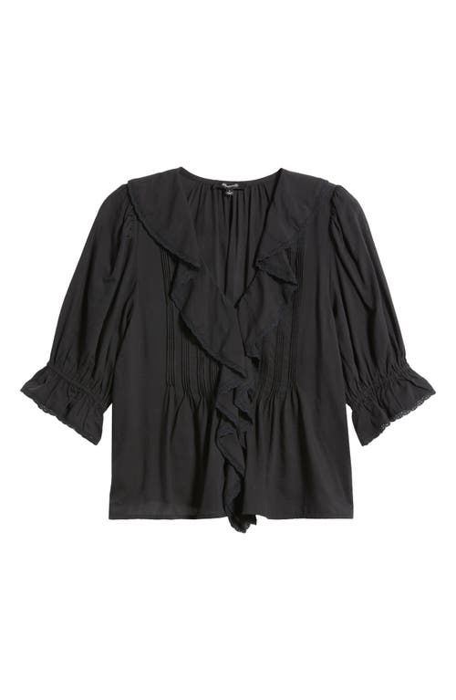 Madewell Pintucked Ruffled Puff-sleeve Top In Black