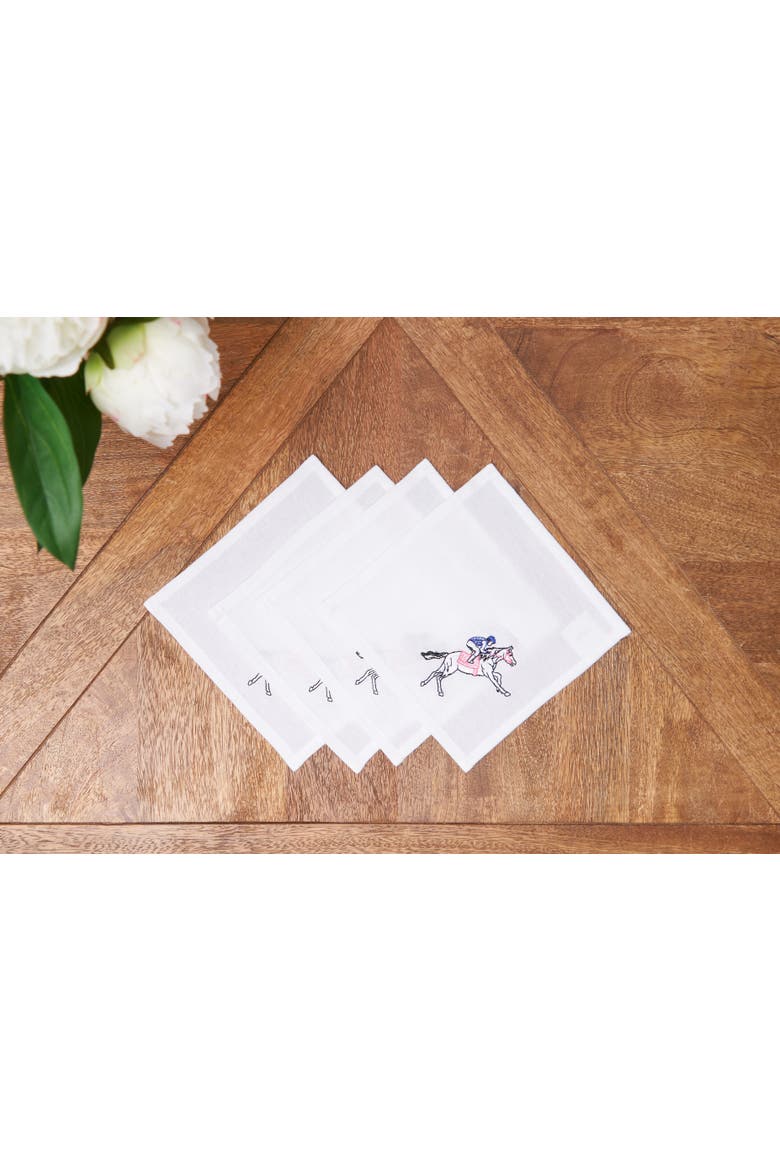 Derby Horse Jockey Racing Cocktail Embroidered Napkins Set of 4, Alternate, color, White