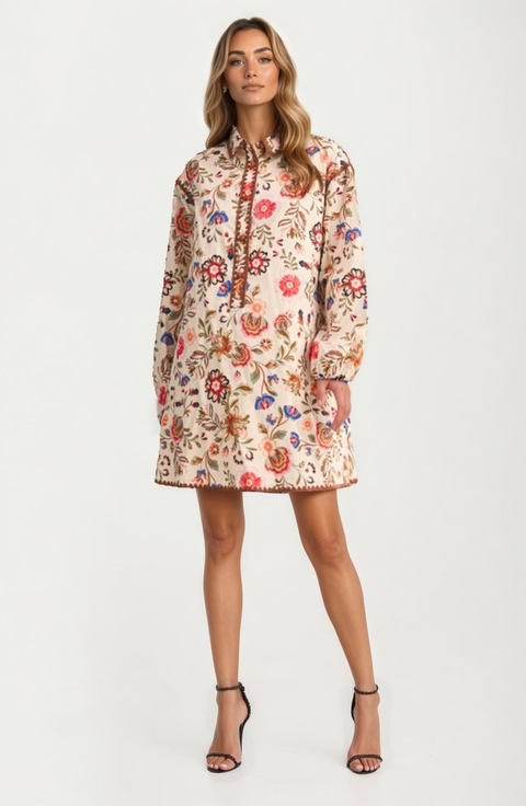 Floral Embroidered Long Sleeve Mini Dress