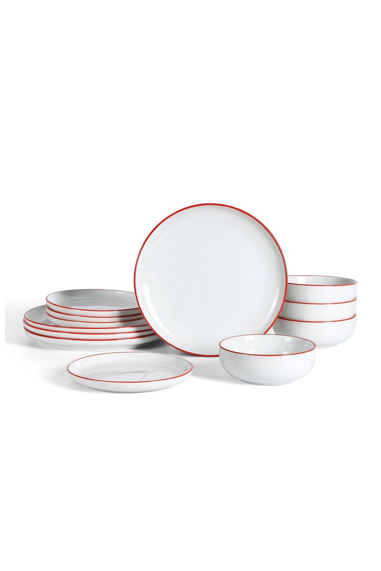 Ezra Stoneware 12-Piece Dinnerware Set, Main, color, Red