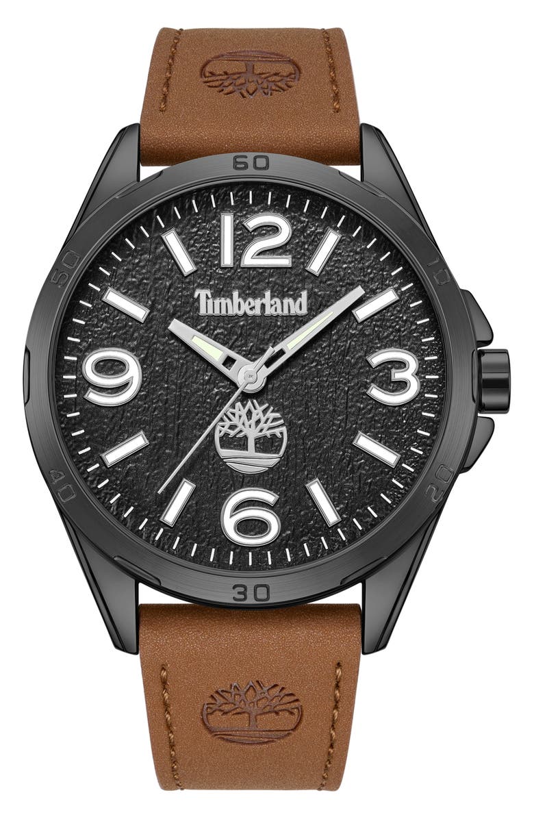 Timberland Classic Quartz Leather Strap Watch, 45mm, Main, color, Brown
