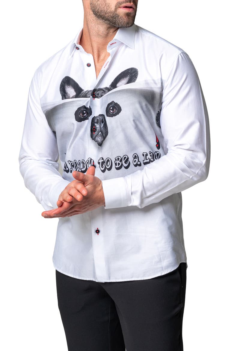 Fibonacci Lion Time Regular Fit Cotton Blend Button-Up Shirt, Alternate, color, WHITE