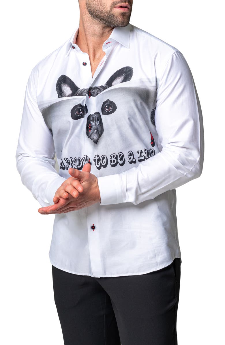 Maceoo Fibonacci Lion Time Regular Fit Cotton Blend Button-Up Shirt, Alternate, color, White