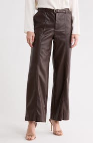 T Tahari High Waist Wide Leg Faux Leather Pants