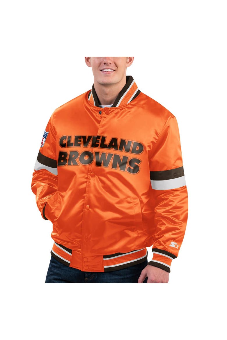Men's Starter Orange Cleveland Browns Gridiron Classics Home Game Satin Full-Snap Varsity Jacket, Main, color, Orange