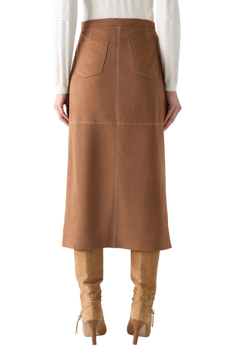 Lancy Faux Suede Midi Skirt, Alternate, color, BROWN