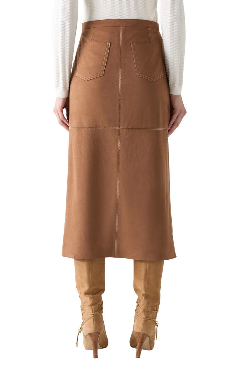 LK Bennett Lancy Faux Suede Midi Skirt, Alternate, color, Brown