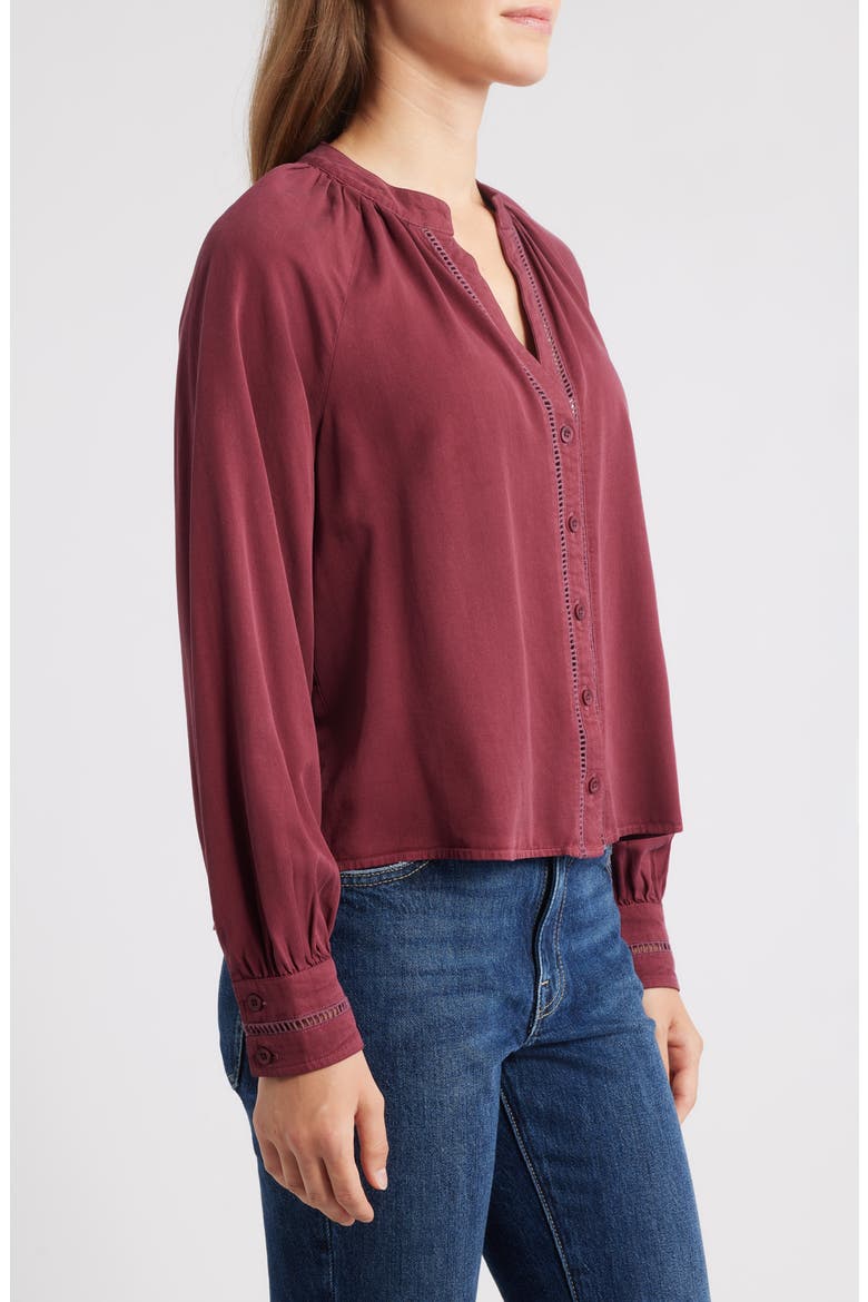 Shirred Button-Up Shirt, Alternate, color, MERLOT HARVEST