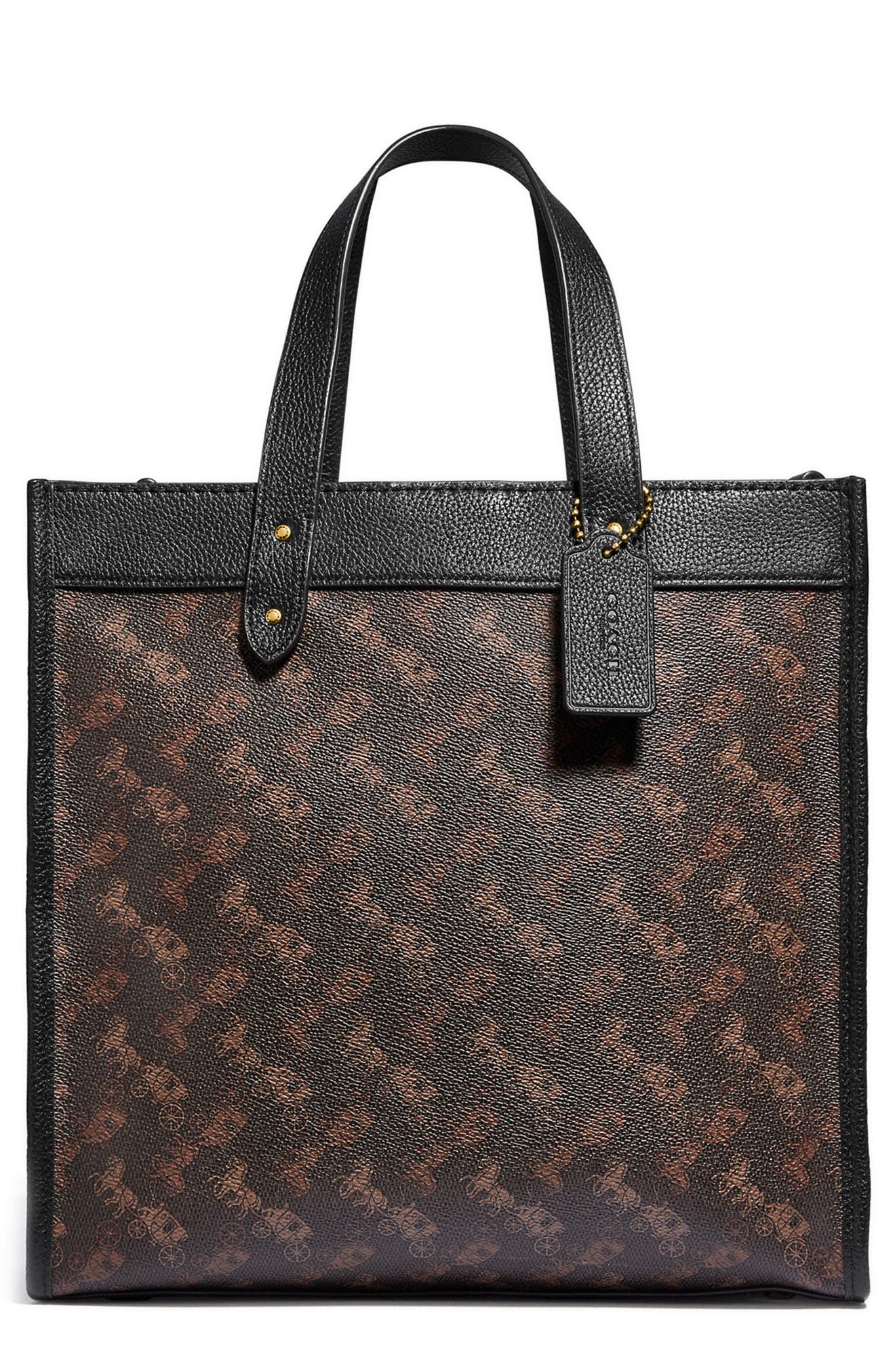 Horse & Carriage Coated Canvas Tote, Main, color, BRASS/ BLACK BROWN