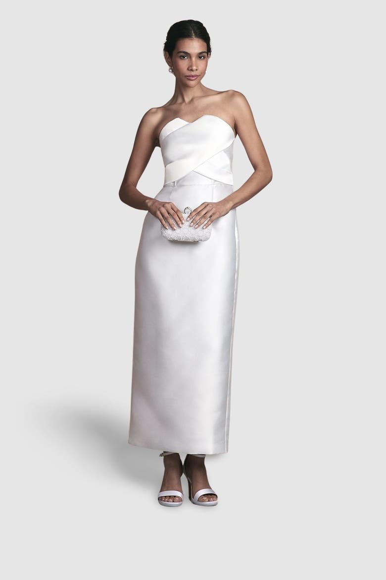 Twill Bow Back Wedding Dress, Main, color, Ivory