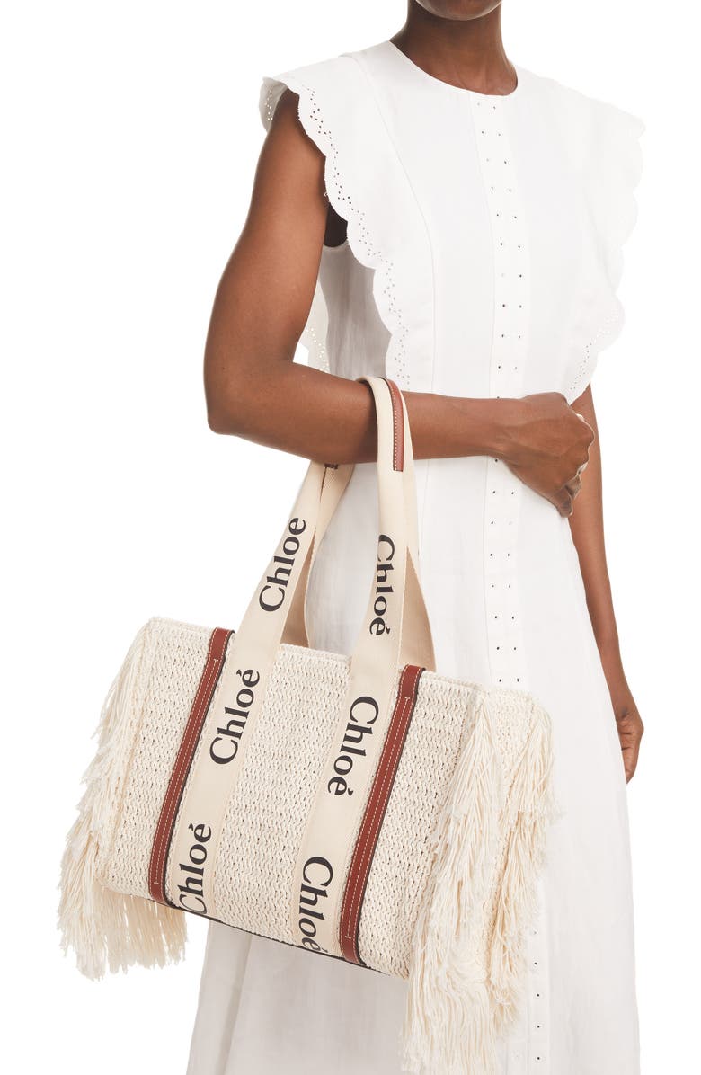 Chloé Medium Woody Cotton Knit Tote, Alternate, color, Sepia Brown