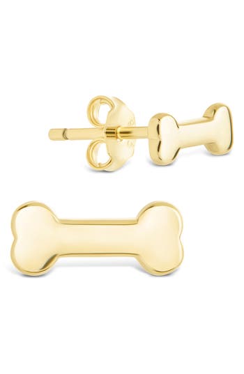 Sterling Forever Give A Dog A Bone Stud Earrings In Gold
