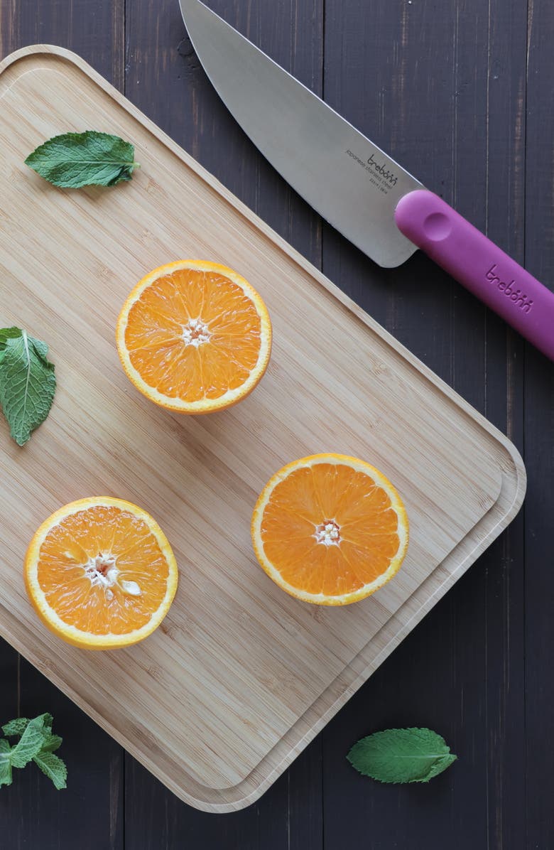 TREBONN Bamboo Chopping Board with Integrated Chef Knife, Alternate, color, Purple